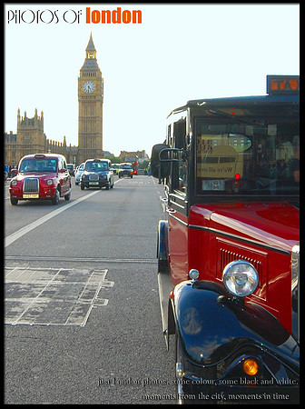 vintage and newer London taxis on Westminster bridge