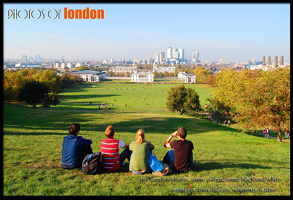 four friends enjoy the view in Greenwich park